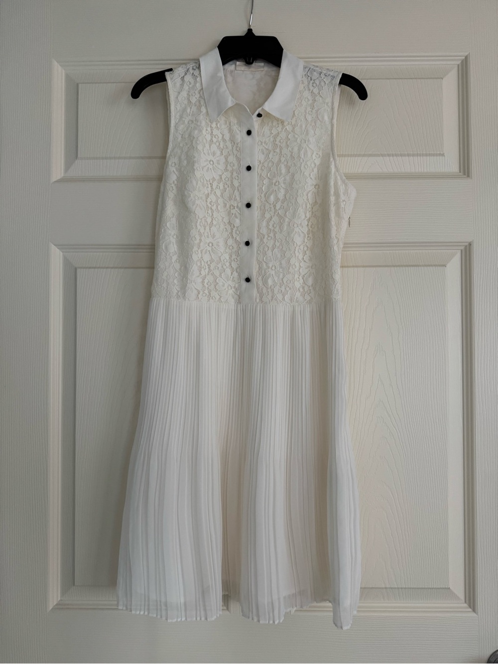 Maison Jules White Lace Sleeveless Pleated Shirt Dress